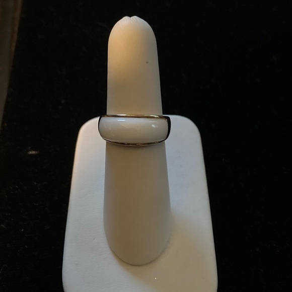 White Jade bezel set in 10K GP/925 SS. Thick band smooth finish Size 6 - Picture 2 of 9